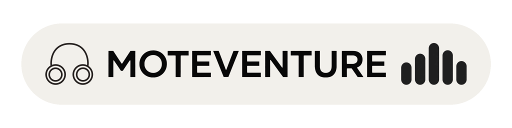 Logo of Moteventure featuring headphones and soundwave graphics.
