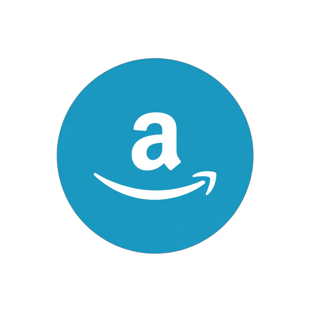 Logo of Amazon featuring a lowercase 'a' and a smiling arrow on a blue background