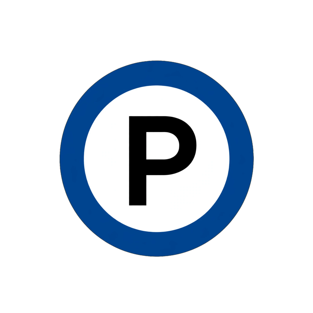 Parking symbol inside a blue circle with a white background.