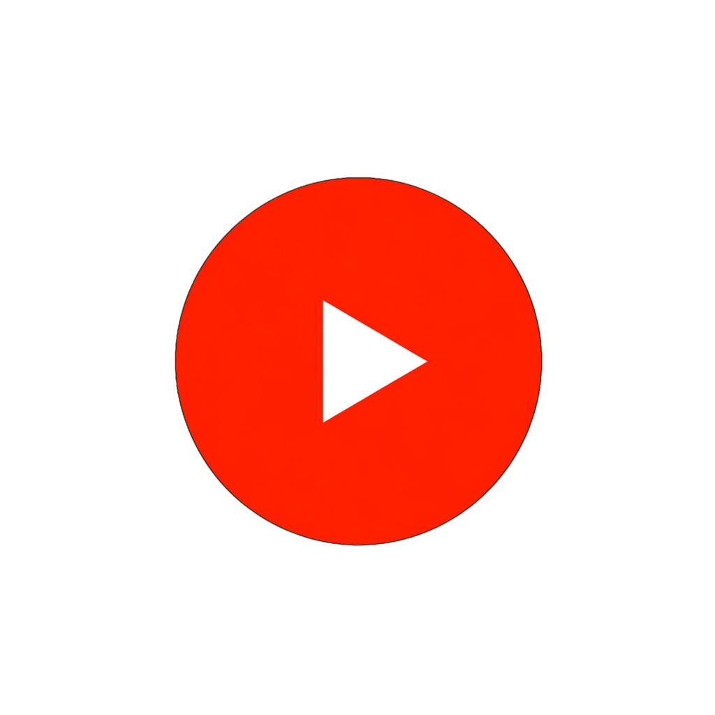 Red circular button with a white play icon in the center.
